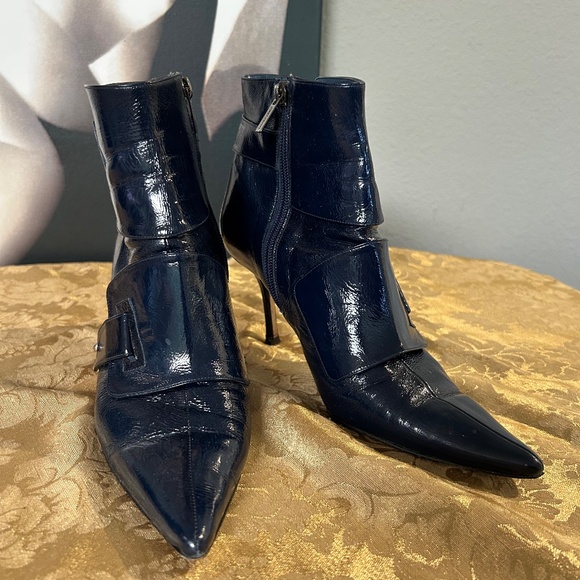 Jimmy Choo Dark Blue Leather Ankle Boots Size 9 - Picture 3 of 7